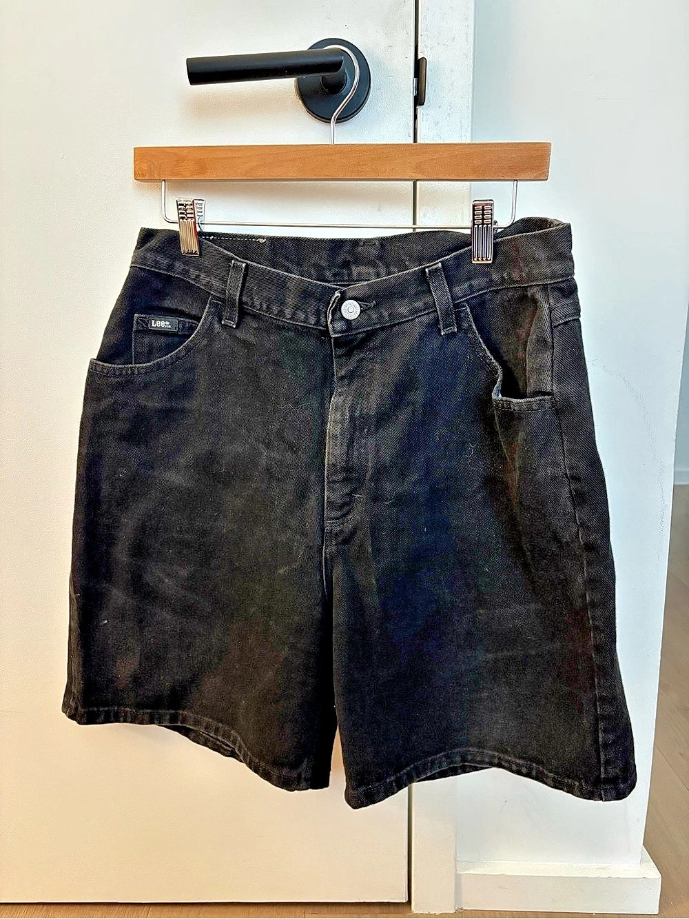 Lee Black Denim Long Jean Shorts